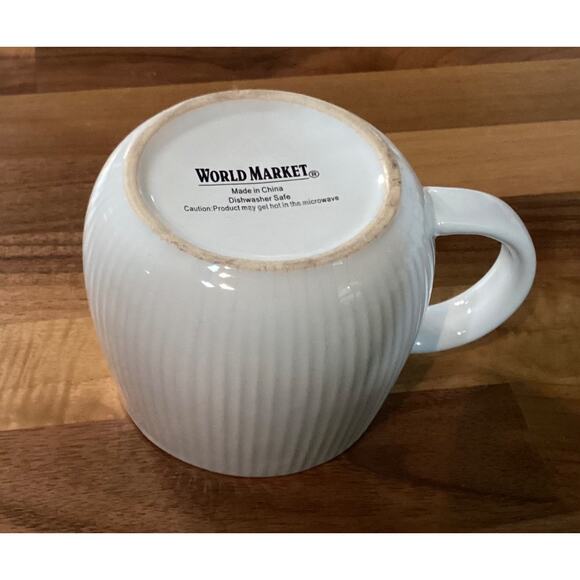 Set of 2 World Market White Coffee Mug Cups 3" Tall Embossed Ribbed - Picture 11 of 11